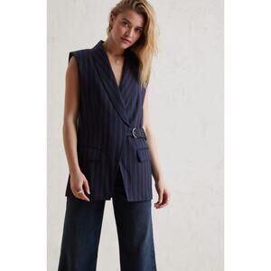 Anthropologie Navy Pinstriped Striped Side-Buckle Vest Tuxedo Size XL